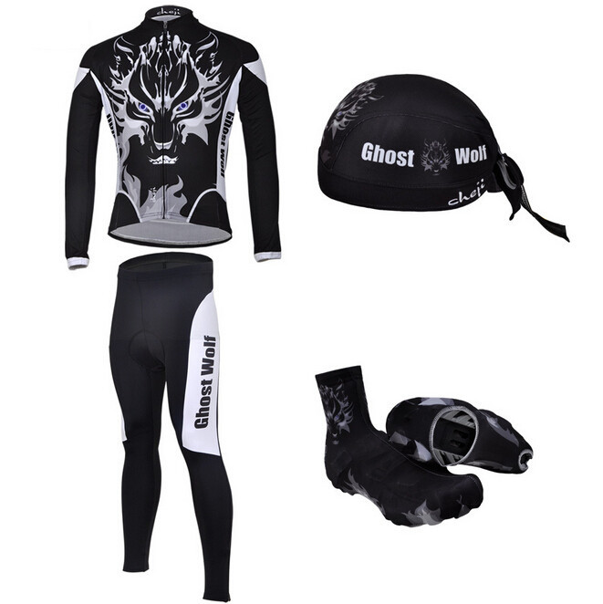     Retail Ŭ Ʈ  ׼ MenCycling  +     +  + Ź Ŀ/Black Ghost Wolf  Long Sleeve Cycling Sets And Accessory MenCycling Jer